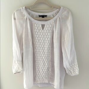 Zac & Rachel White Gauzy Embellished 3/4 Sleeve Blouse Size L